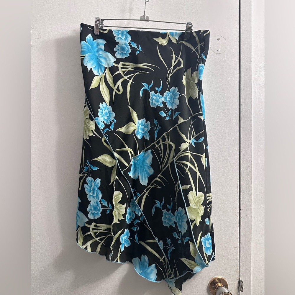 Floral Black and Blue Midi Skirt